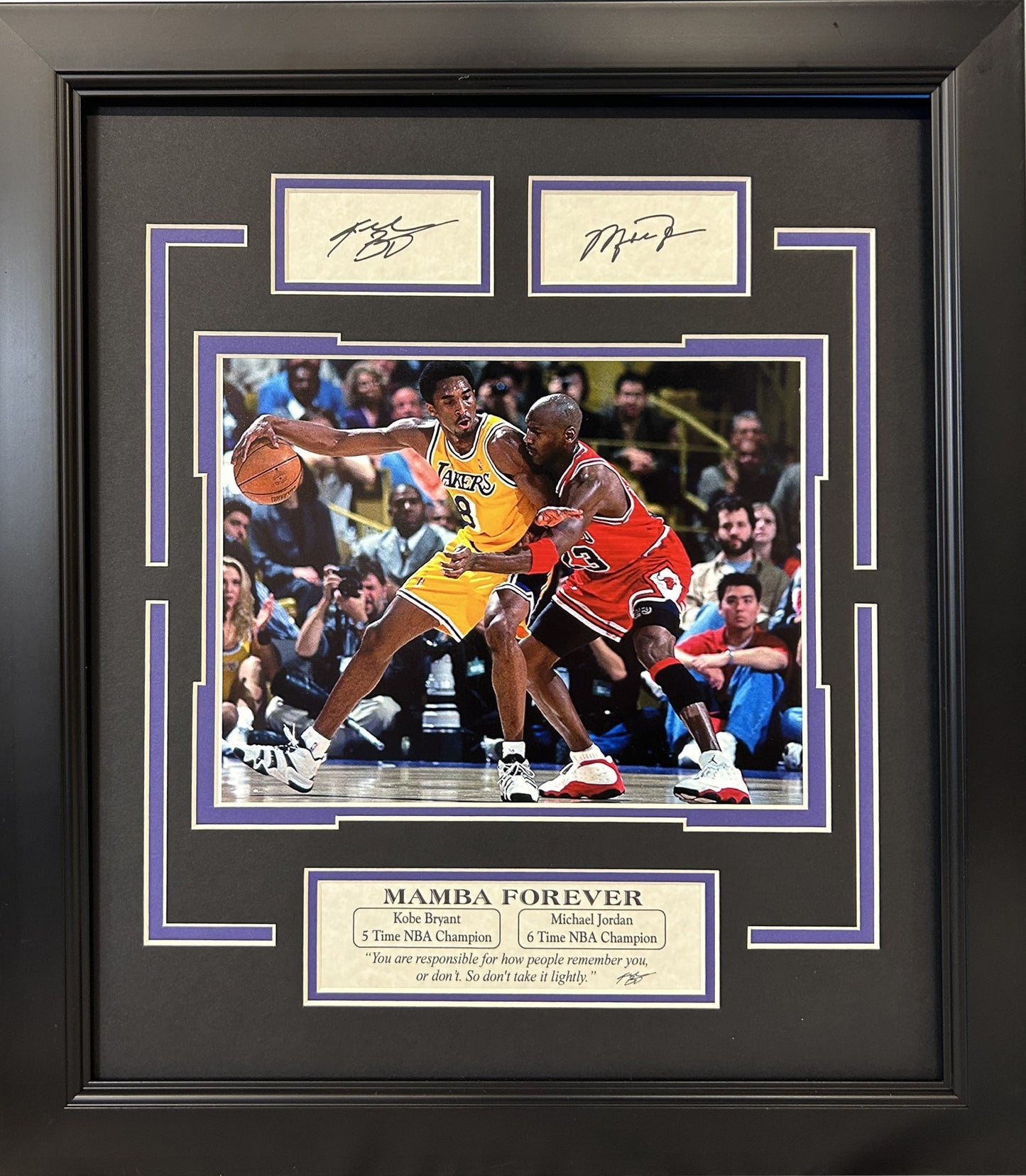 Michael Jordan Chicago Bulls & Kobe Bryant Los Angeles Lakers Framed Art 14.5" x 16.5" with Facsimile Signatures