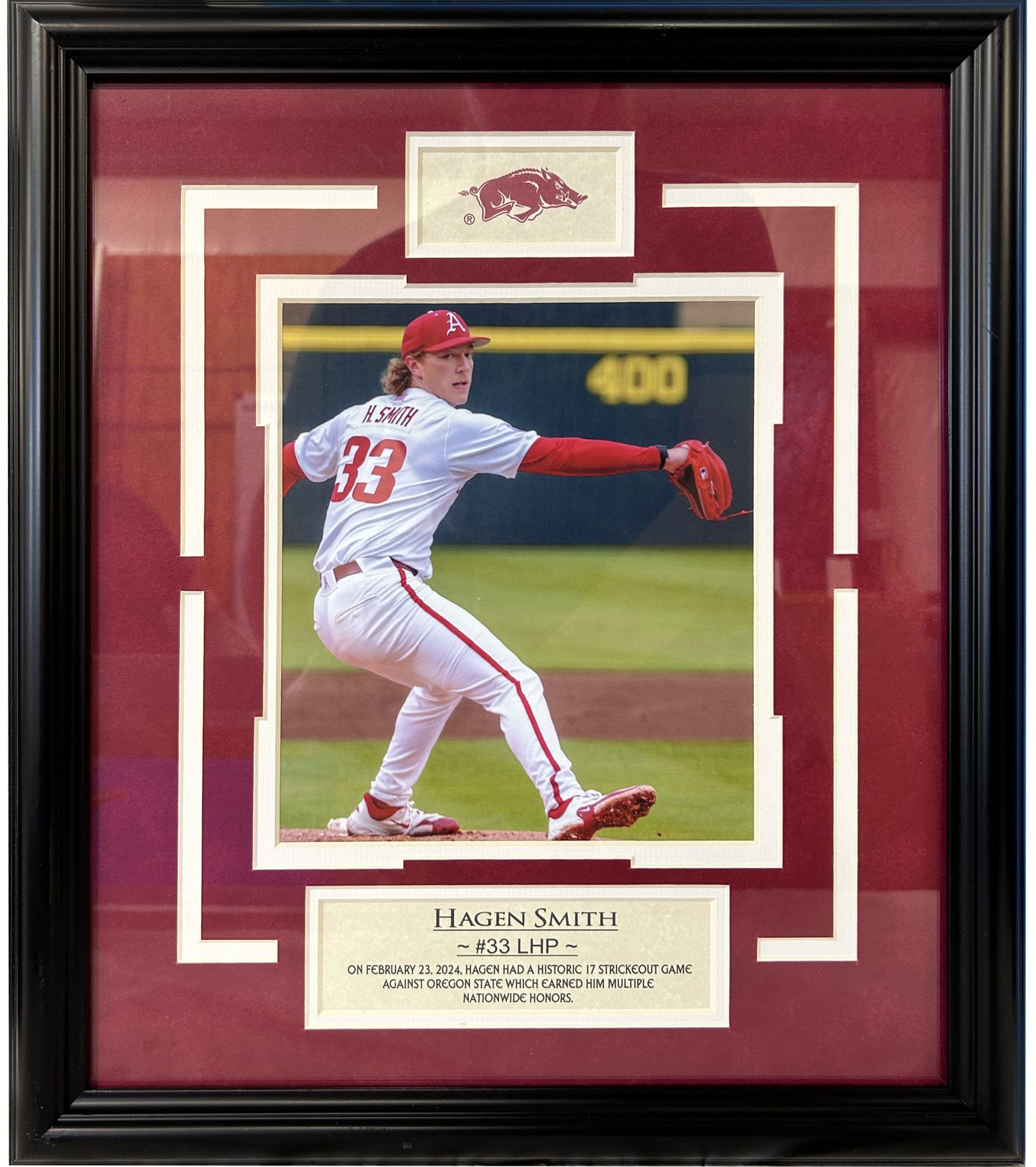 Hagen Smith Arkansas Razorbacks Baseball Framed Art 14.5" x 16.5"