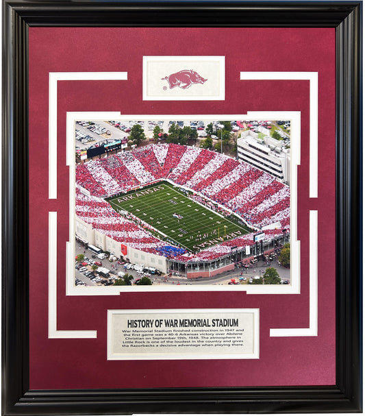 History of War Memorial Stadium Arkansas Razorbacks Football Framed Art 14.5" x 16.5"