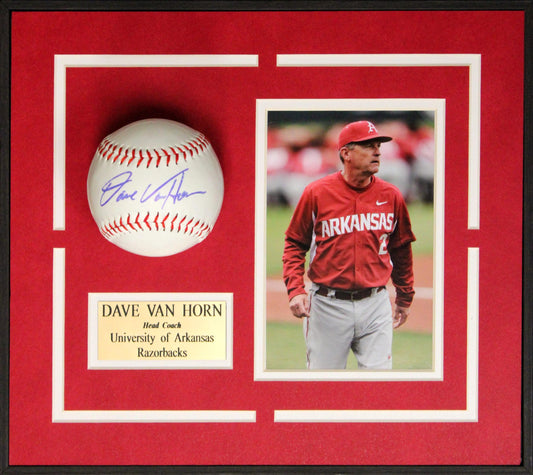 Coach Dave Van Horn Autograph Ball with Base Arkansas Razorbacks Baseball