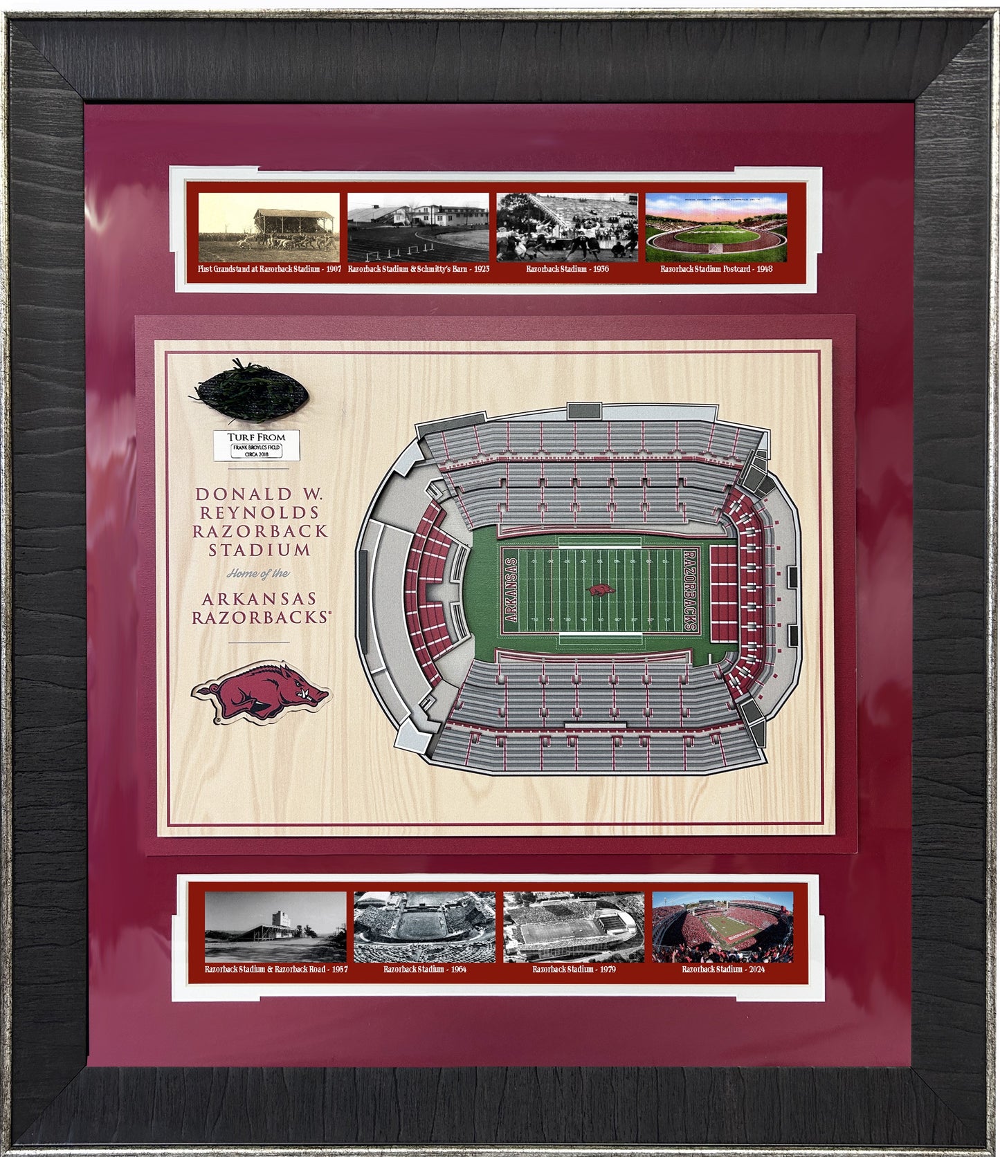 Arkansas Razorback 3D Stadium with Turf Framed Art 23" x 27"