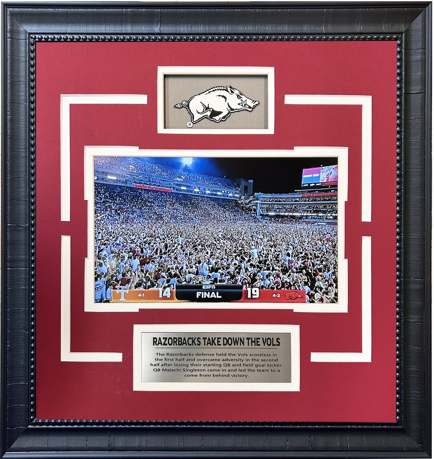 Arkansas Razorbacks Take Down the Tennesse Vols Framed Art 18.5" x 17.5"