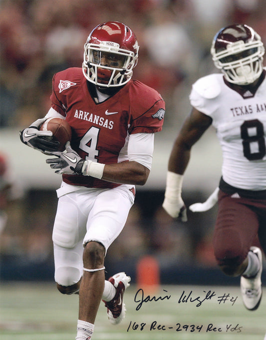 Jarius Wright #4 Red Jersey Autograph Photo Arkansas Razorbacks Football 11" x14"