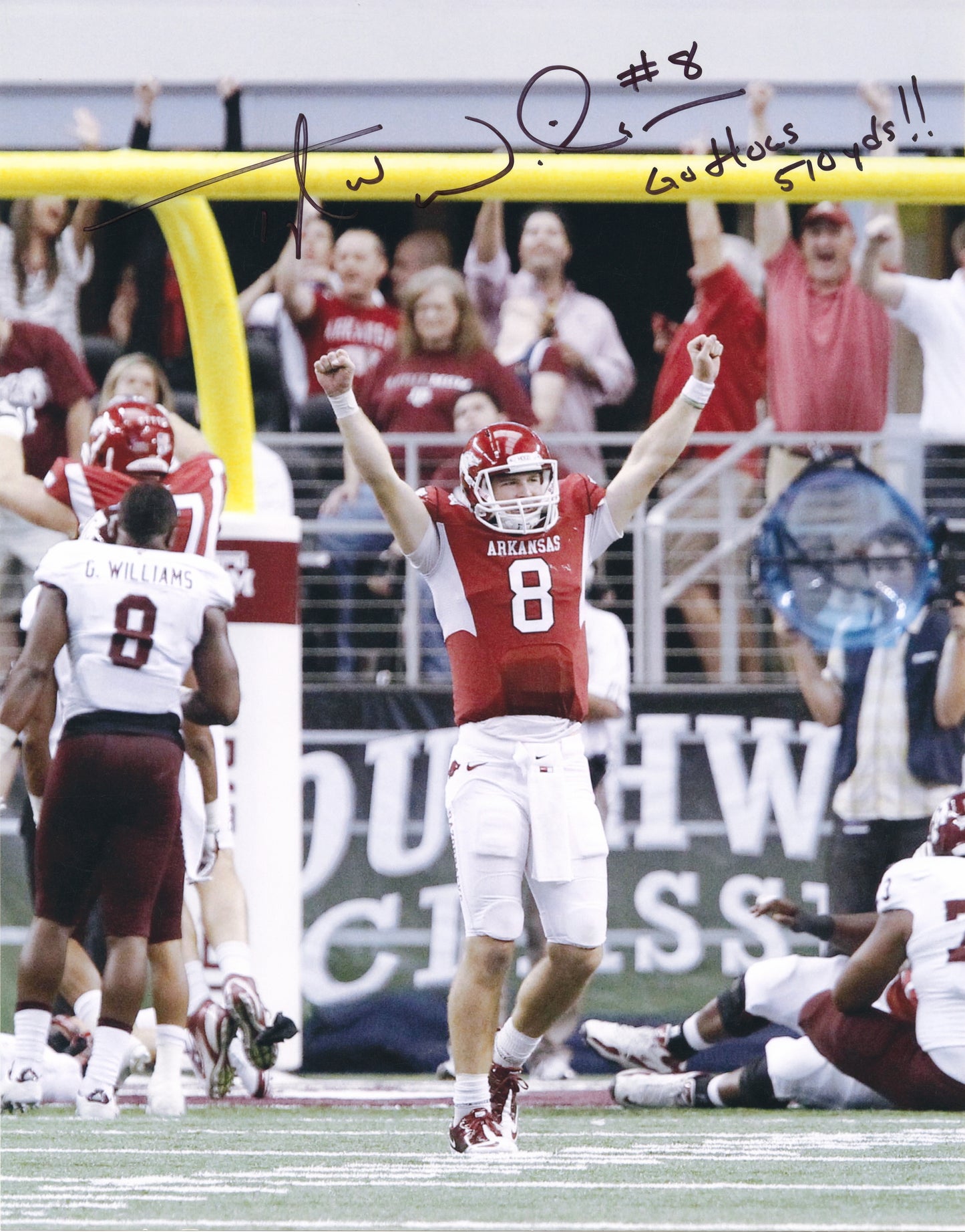 Tyler Wilson #8 Red Jersey Autograph Photo Arkansas Razorbacks Football