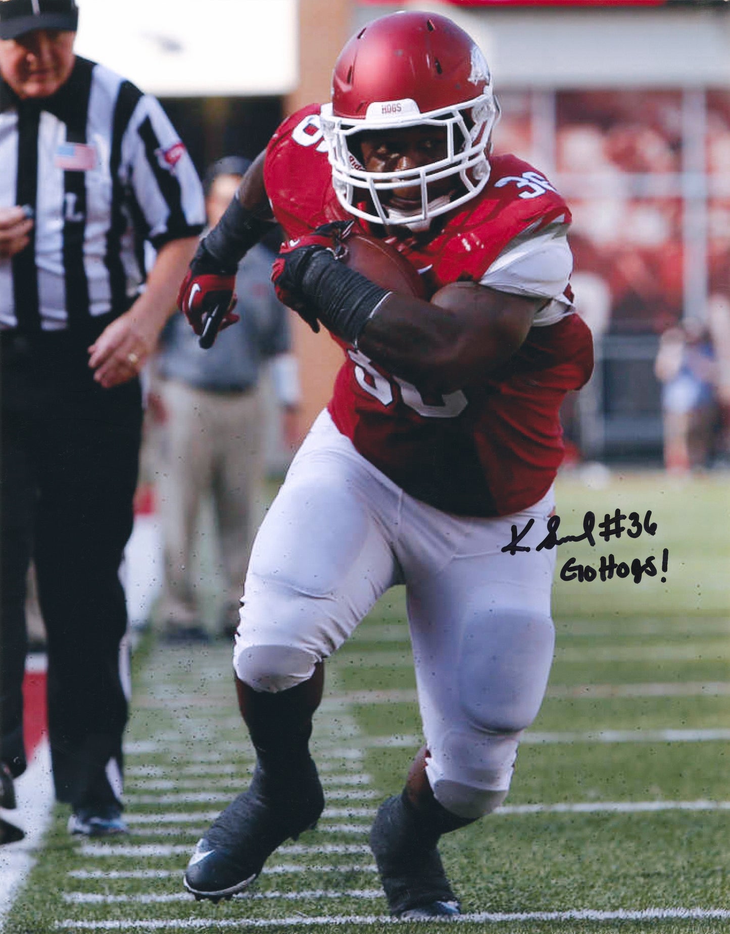 Kiero Small #36 Go Hogs Inscription Autograph Photo Arkansas Razorbacks Football