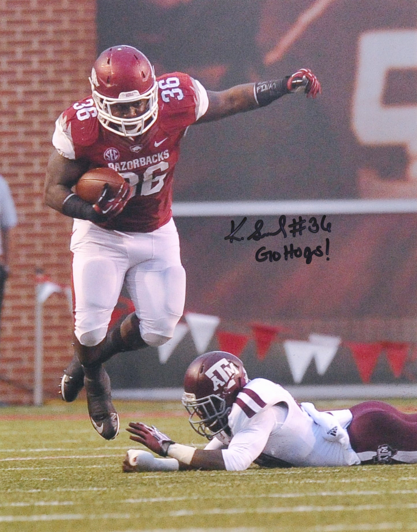 Kiero Small #36 Texas A&M Game Autograph Photo Arkansas Razorbacks Football