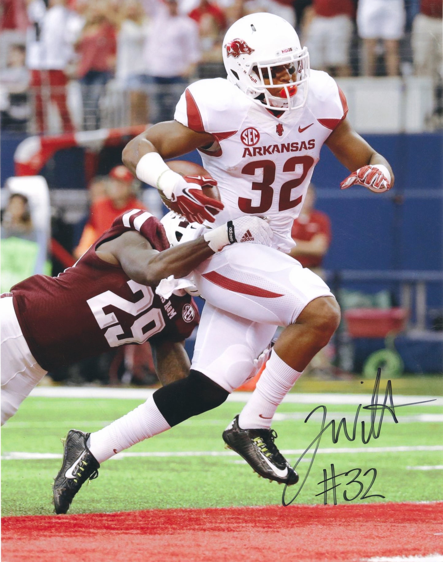 Jonathan Williams #32 White Jersey Autograph Photo Arkansas Razorbacks Football 11" x14"