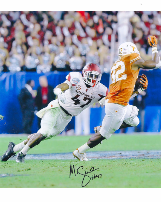 Martrell Spaight #47 White Jersey Tennessee Game Autograph Photo Arkansas Razorbacks Football 11" x14"