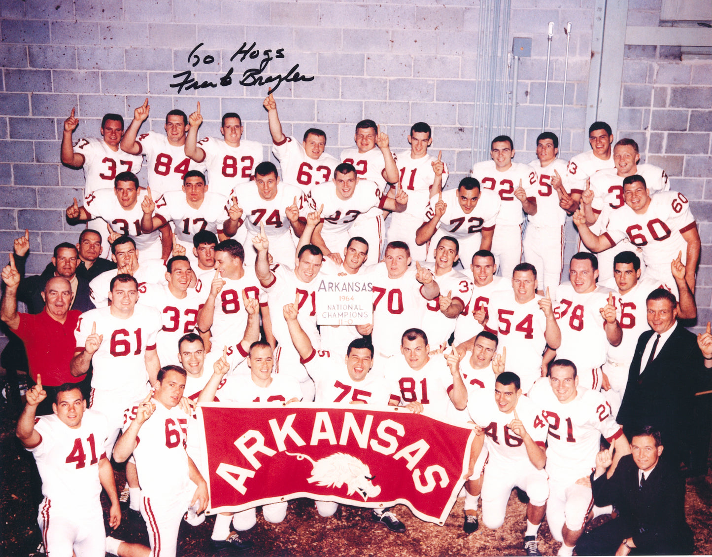 Frank Broyles 1964 National Champions Team Photo Go Hogs Inscription Autograph Arkansas Razorbacks Football 14" x 11"