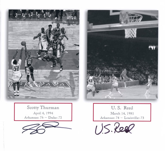 Scotty Thurman U.S. Reed Game Winning Shots Dual Autograph Photo Arkansas Razorbacks Men's Basketball 11.5" x 11"