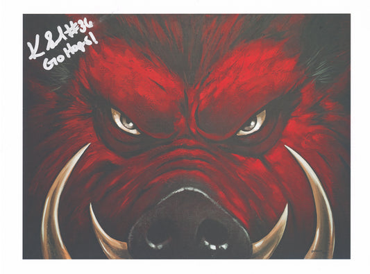 Kiero Small Hog Eyes by Glenn Pollard Autograph Print Arkansas Razorbacks Football 12" x 9"