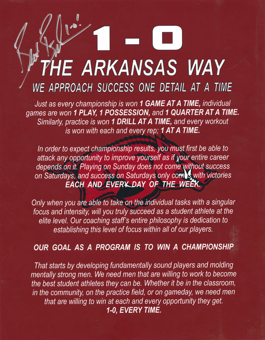 Coach Bret Bielema 1-0 The Arkansas Way Autograph Print Arkansas Razorbacks Football 11" x 14"