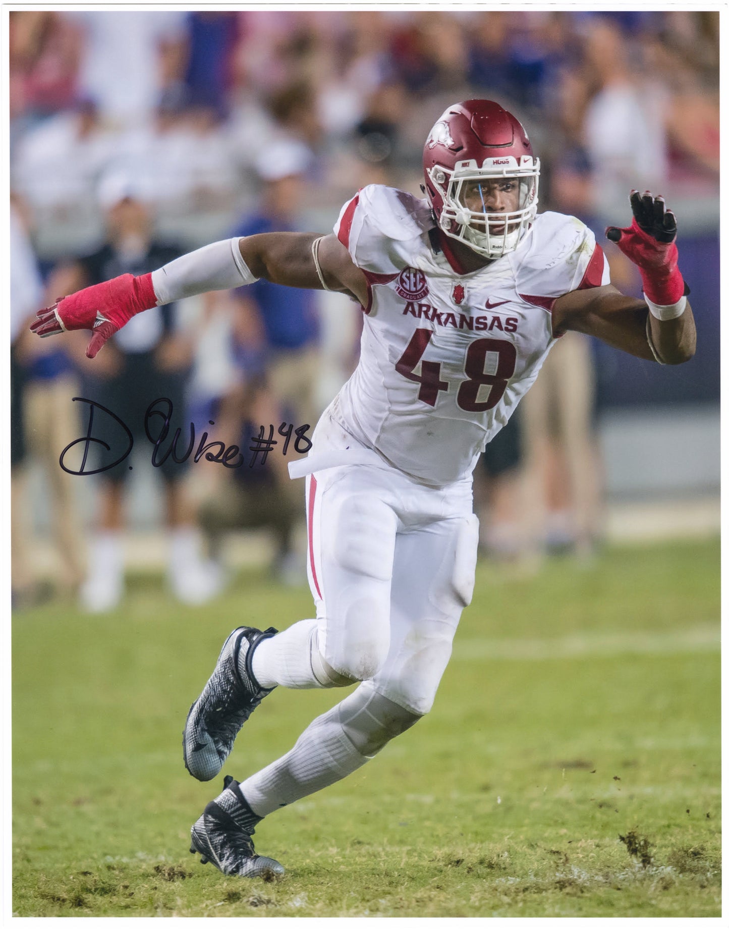 Deatrich Wise Jr. #48 WPS Inscription White Jersey Autograph Photo Arkansas Razorbacks Football