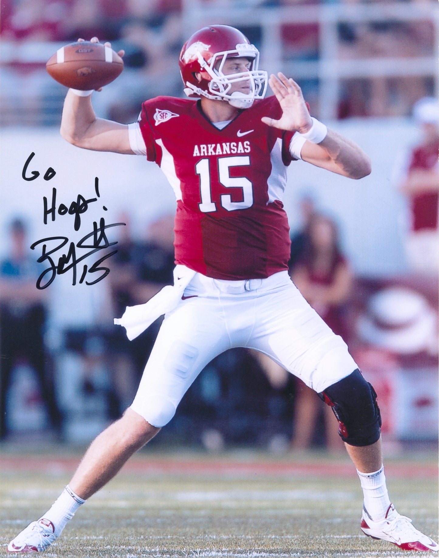 Ryan Mallett #15 Go Hogs Red Jersey Go Hogs Inscription Autograph Photo Arkansas Razorbacks Football