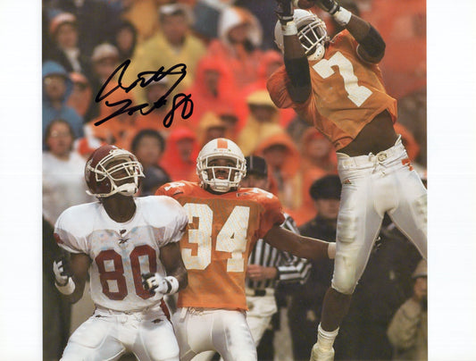 Anthony Lucas #80 White Jersey Tennessee 1998 Game Autograph Photo Arkansas Razorbacks Football 11" x 8.5"