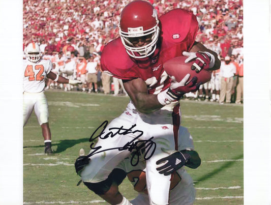 Anthony Lucas #80 Red Jersey Tennessee 1999 Game Autograph Photo Arkansas Razorbacks Football 11" x 8.5"