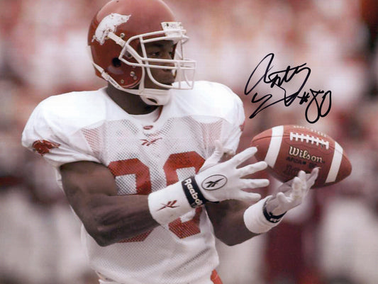 Anthony Lucas #80 White Jersey Autograph Photo Arkansas Razorbacks Football 11" x 8.5"