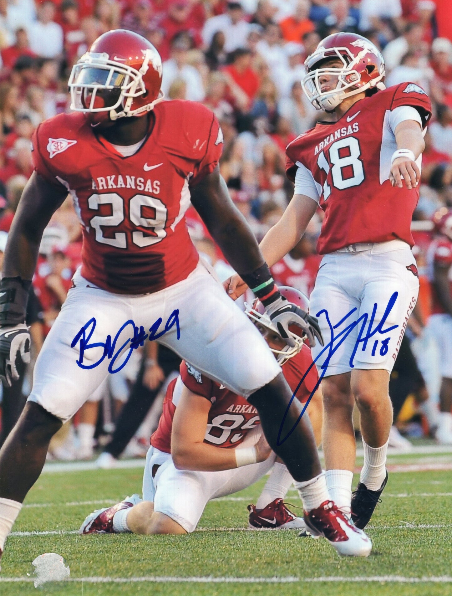 Zach Hocker #18 & Broderick Green #29 Dual Autograph Photo Arkansas Razorbacks Football 8.5" x 11"