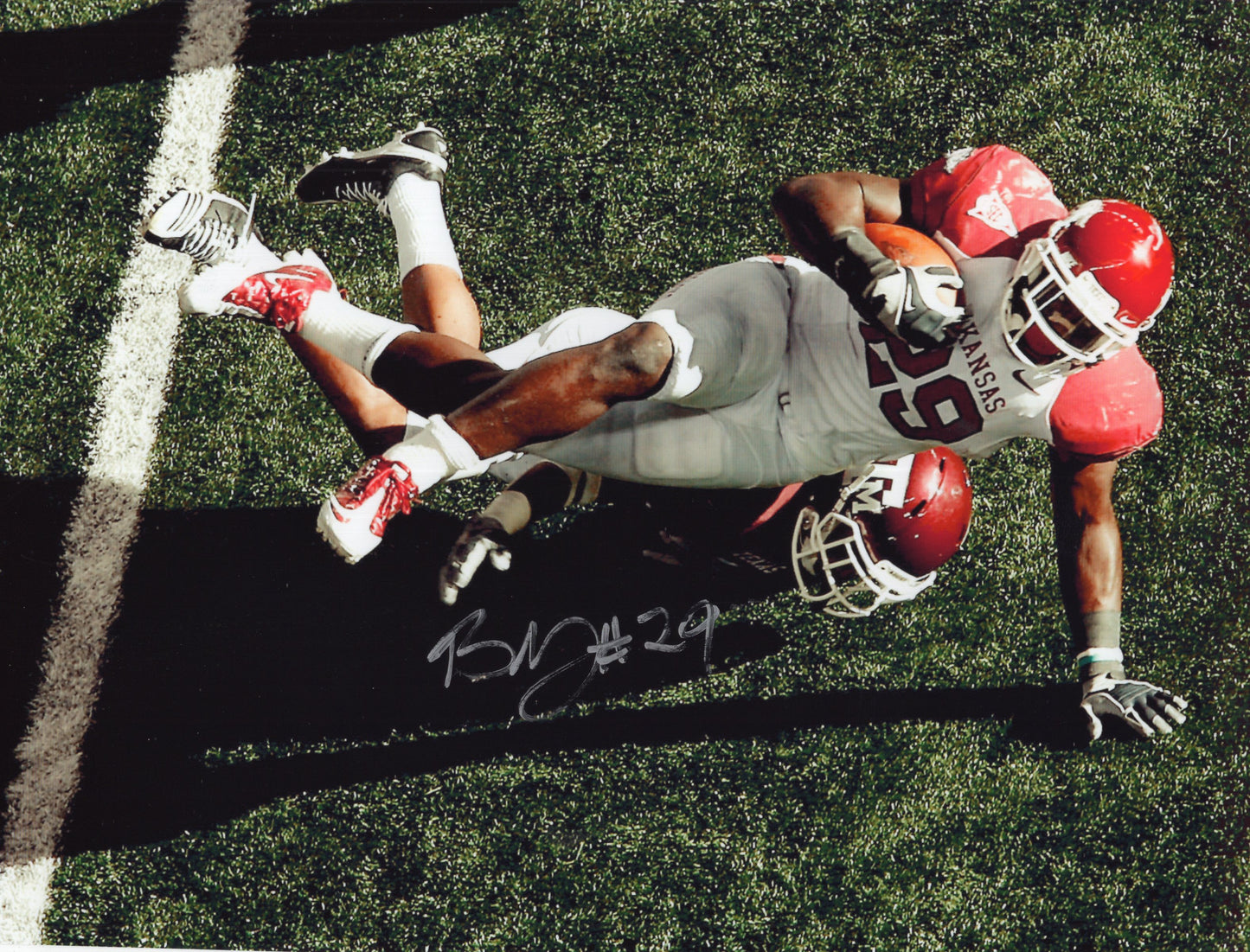 Broderick Green #29 White Jersey Autograph Photo Arkansas Razorbacks Football 11" x 8.5"