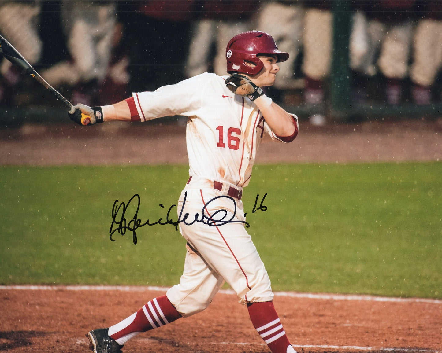 Andrew Benintendi #16 White Jersey Batting Autograph Photo Arkansas Razorbacks Baseball 10" x 8"