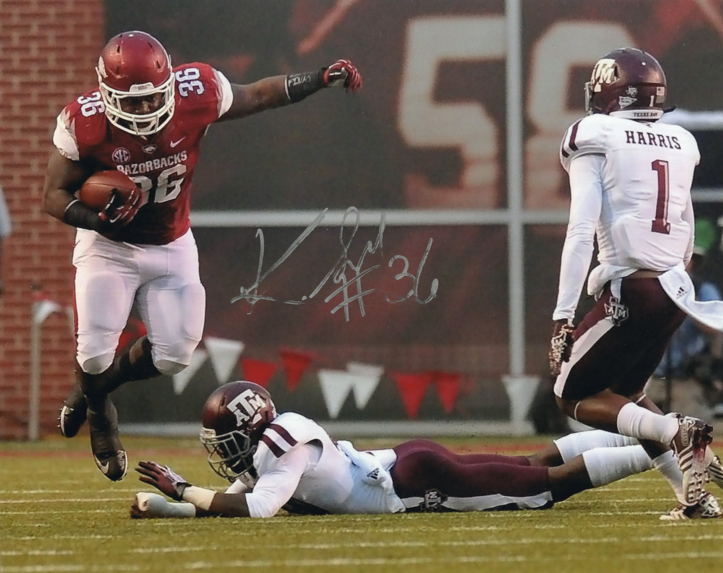 Kiero Small #36 Texas A&M Game Autograph Photo Arkansas Razorbacks Football