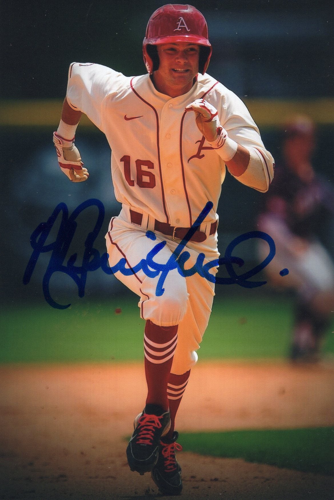 Andrew Benintendi #16 White Jersey Running Autograph Photo Arkansas Razorbacks Baseball