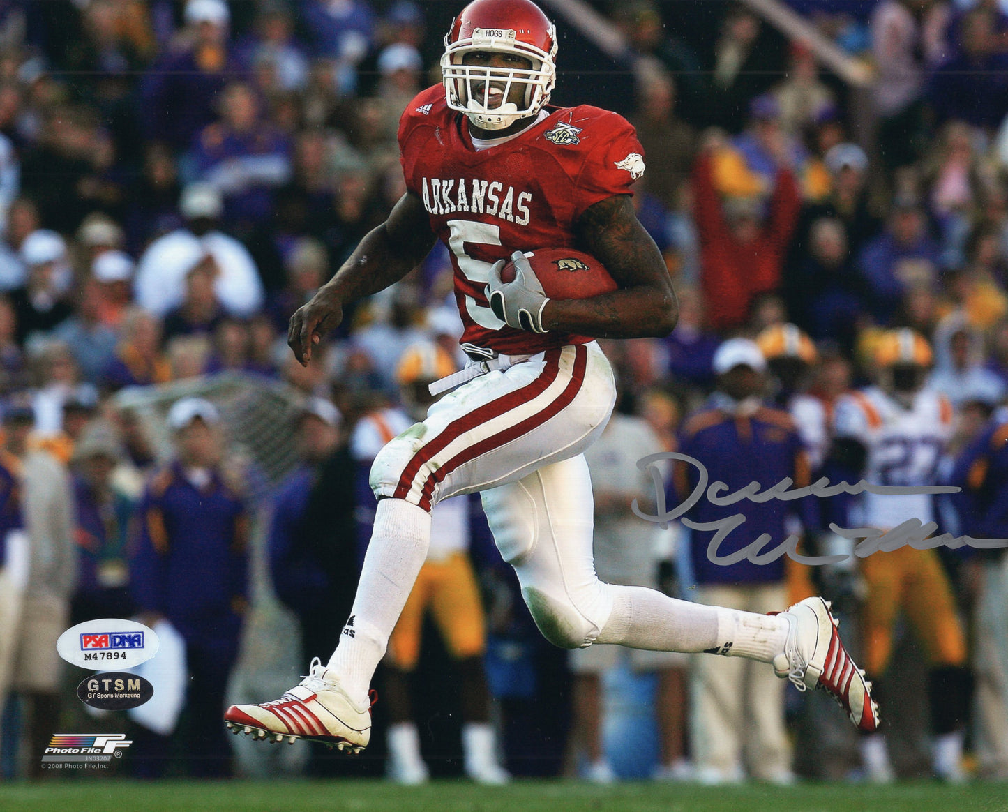 Darren McFadden #5 Red Jersey LSU Game Autograph Photo Arkansas Razorbacks Football 10" x 8" with PSA/DNA COA