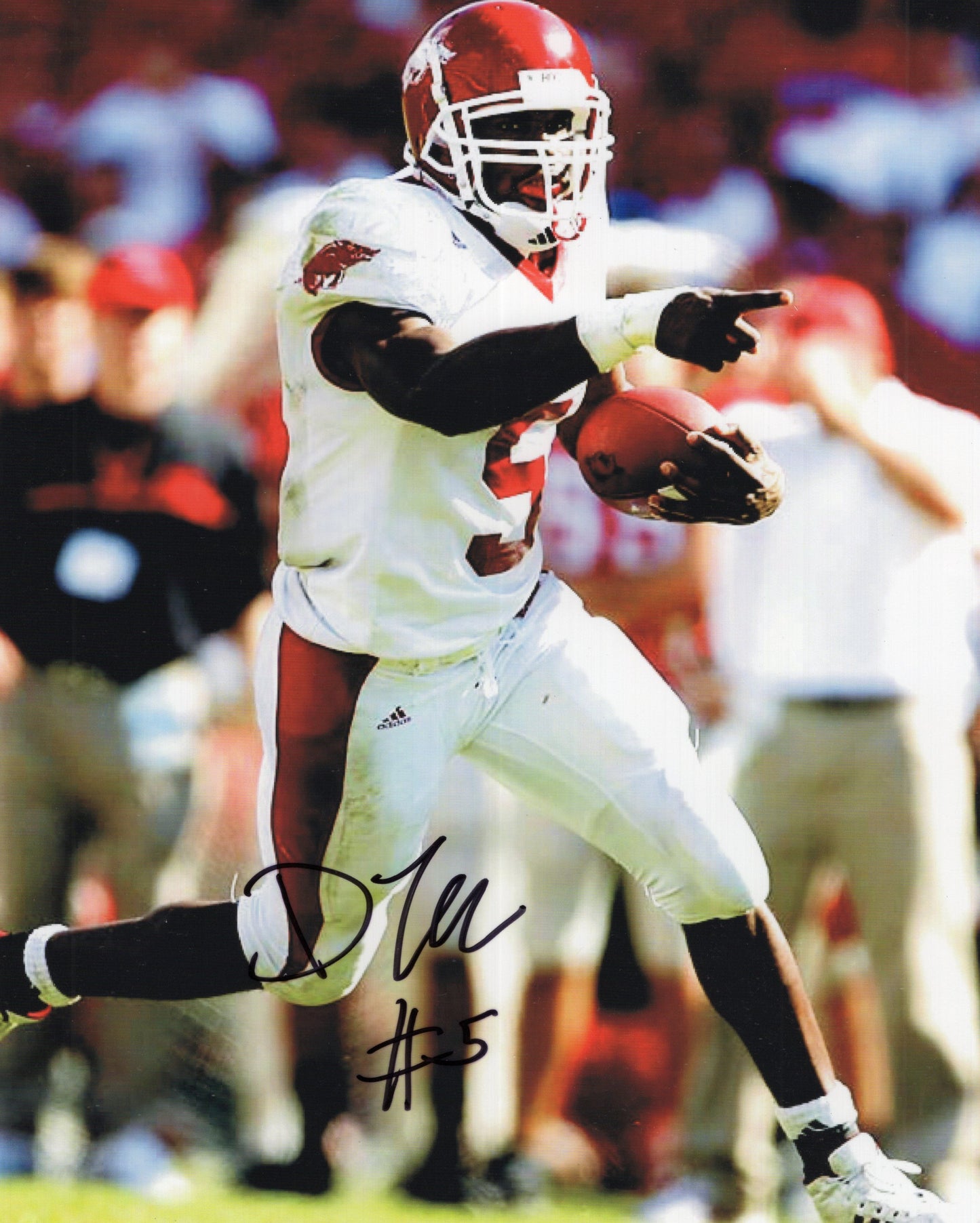 Darren McFadden #5 White Jersey Autograph Photo Arkansas Razorbacks Football 8.5" x 10.5"