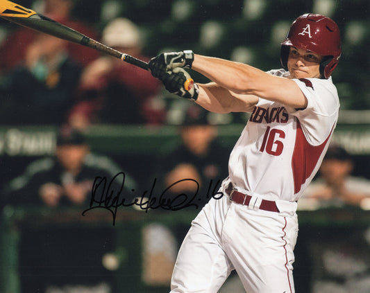 Andrew Benintendi #16 White Jersey Swinging Bat Autograph Photo Arkansas Razorbacks Baseball 10" x 8" with COA