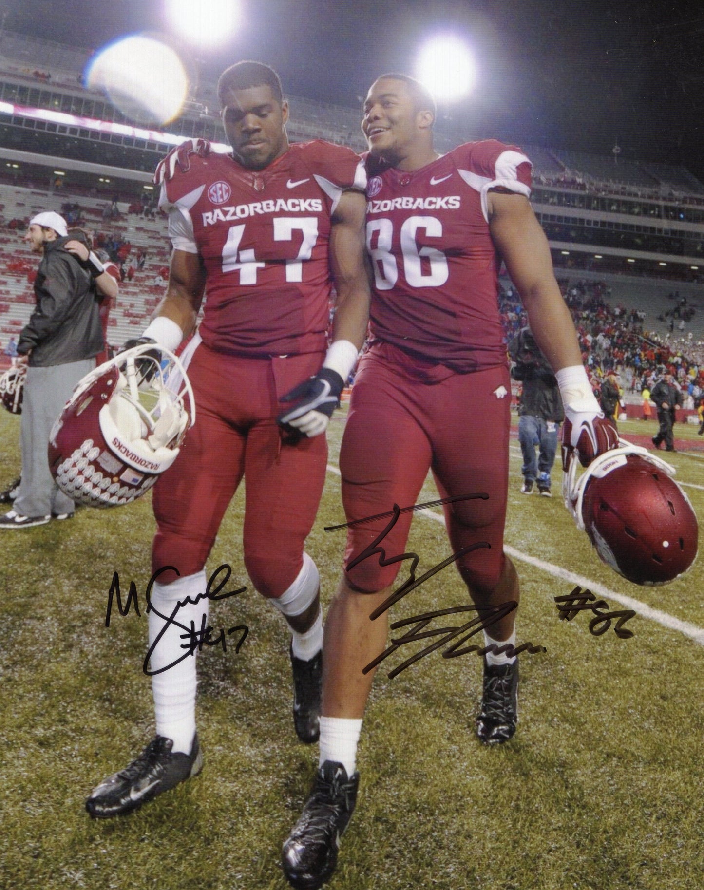 Trey Flowers #86 & Martrell Spaight #47 Dual Autograph Photo Arkansas Razorbacks Football 8.5" x 11"