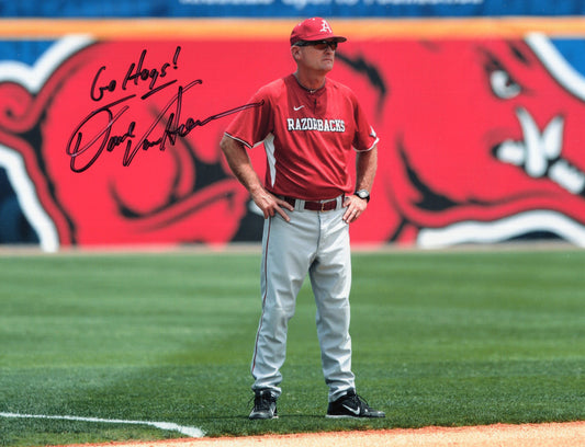 Coach Dave Van Horn Outfield Autograph Photo Go Hogs Inscription Arkansas Razorbacks Baseball 11" x 8.5"