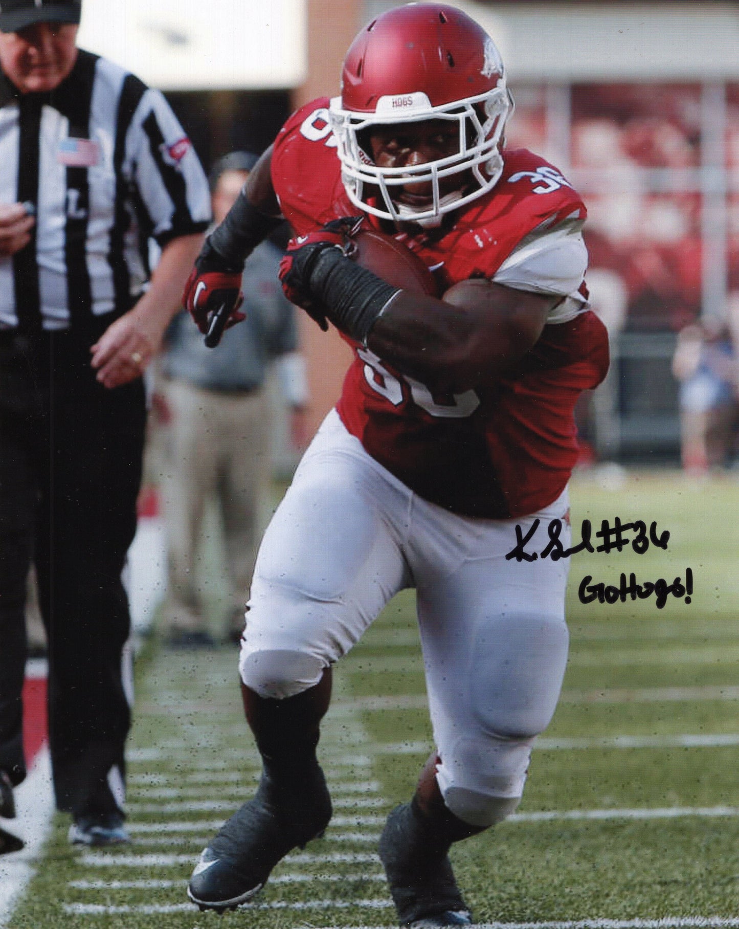 Kiero Small #36 Go Hogs Inscription Autograph Photo Arkansas Razorbacks Football