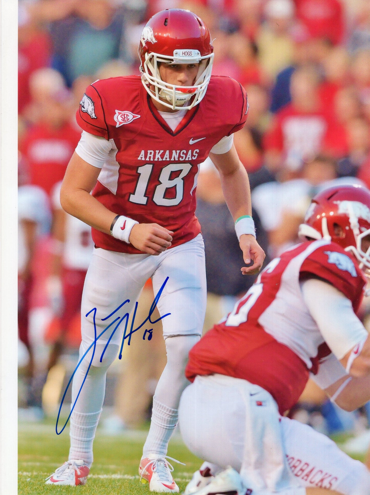 Zach Hocker #18 Red Jersey Autograph Photo Arkansas Razorbacks Football 8.5" x 11"