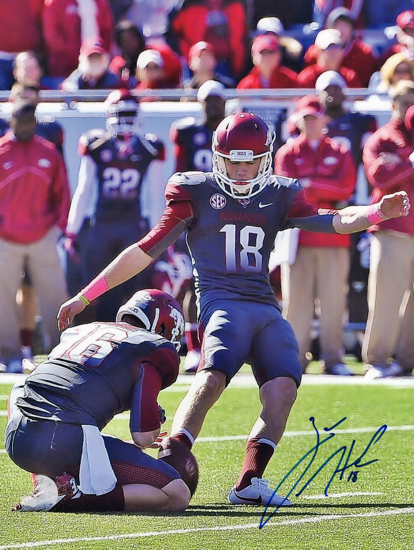 Zach Hocker #18 Anthracite Jersey Autograph Photo Arkansas Razorbacks Football 8.5" x 11"