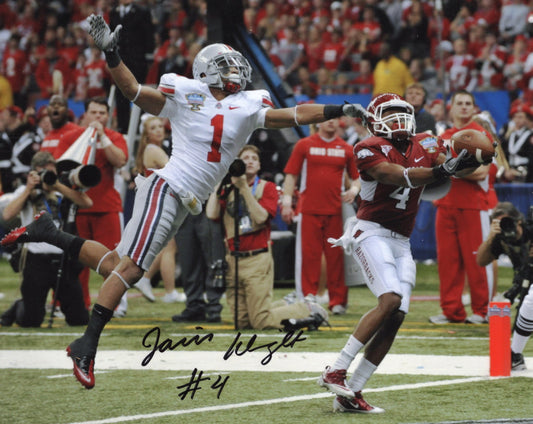 Jarius Wright #4 Red Jersey Autograph Photo Arkansas Razorbacks Football 11" x 8.5"