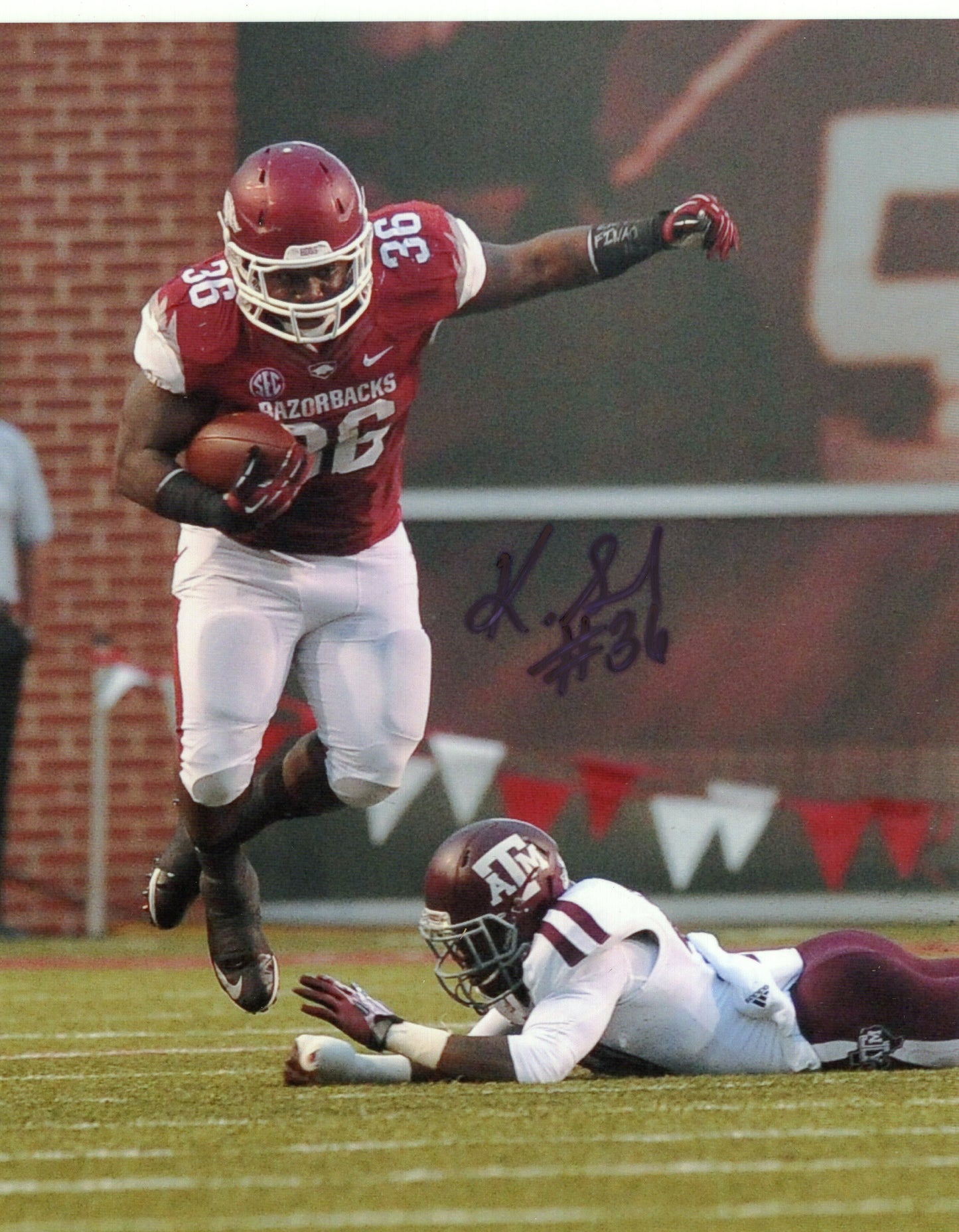 Kiero Small #36 Red Jersey Autograph Photo Arkansas Razorbacks Football 8.5" x 11"