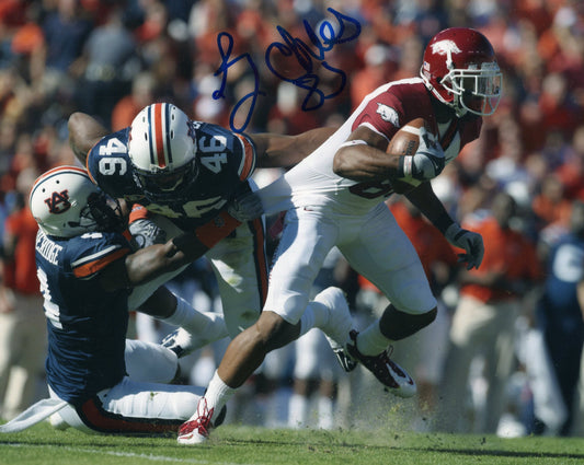 Greg Childs #85 White Jersey Auburn Game Autograph Photo Arkansas Razorbacks Football 10" x 8"