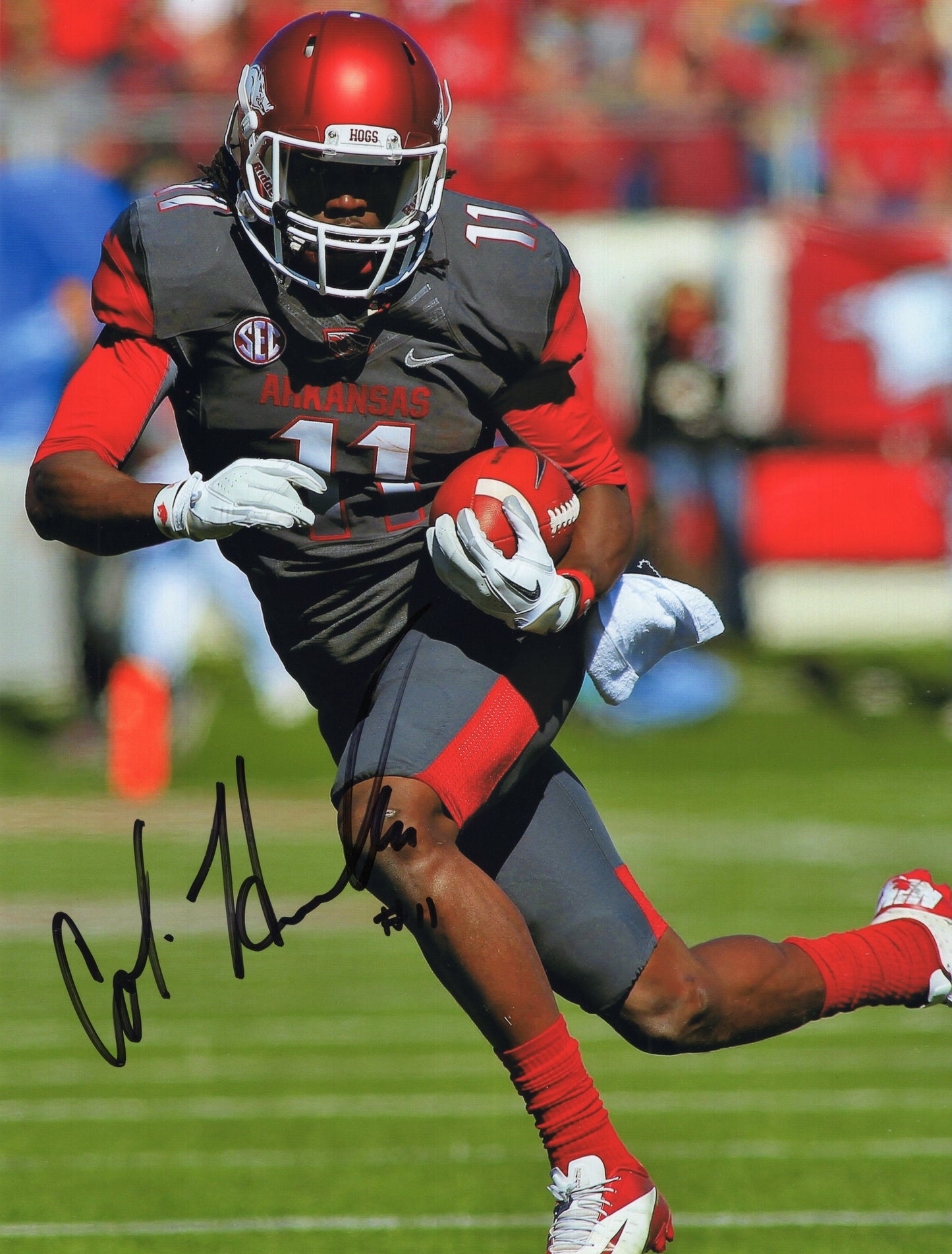 Cobi Hamilton #11 Anthracite Jersey Autograph Photo Arkansas Razorbacks Football 8.5" x 11"