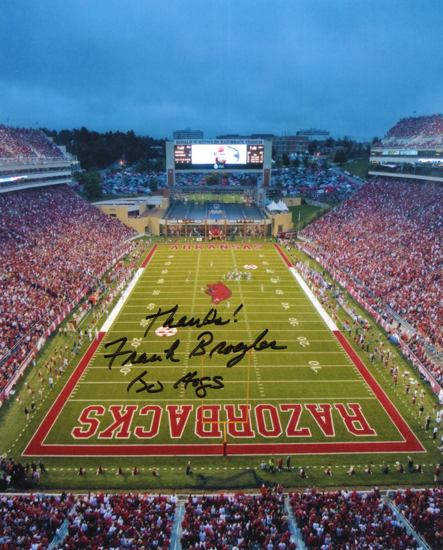 Frank Broyles Razorback Stadium Go Hogs Inscription Autograph Photo Arkansas Razorbacks Football 8.5" x 11"