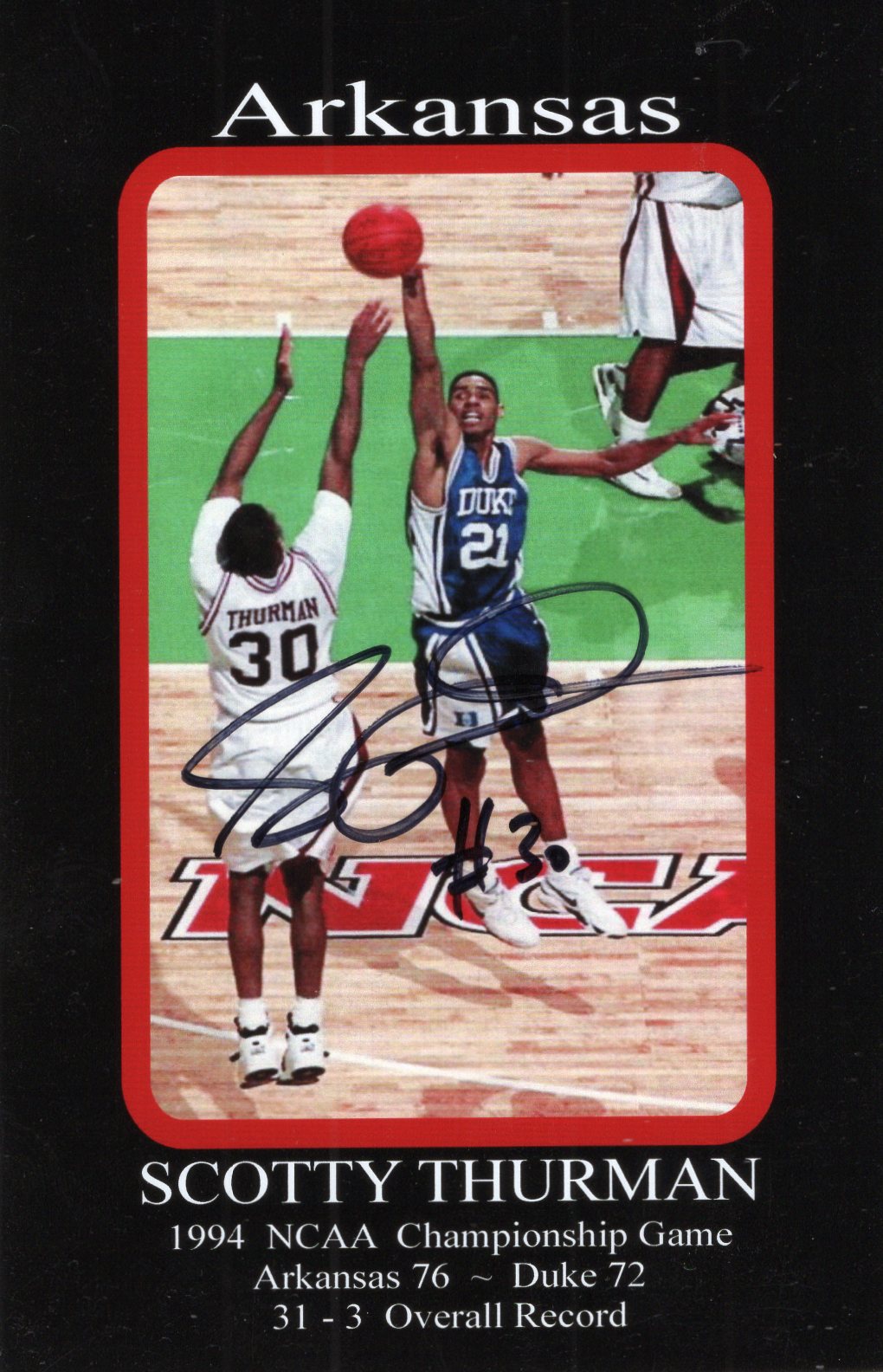 Scotty Thurman #30 Autograph Photo Arkansas Razorbacks Men's Basketball 4" x 6"