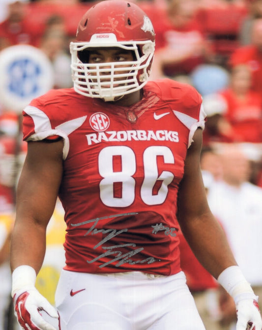 Trey Flowers #86 Red Jersey Autograph Photo Arkansas Razorbacks Football 8.5" x 11"