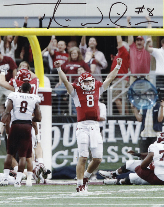 Tyler Wilson #8 Red Jersey Autograph Photo Arkansas Razorbacks Football