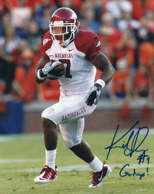 Knile Davis #7 White Jersey Go Hogs Inscription Autograph Photo Arkansas Razorbacks Football 8" x 10"