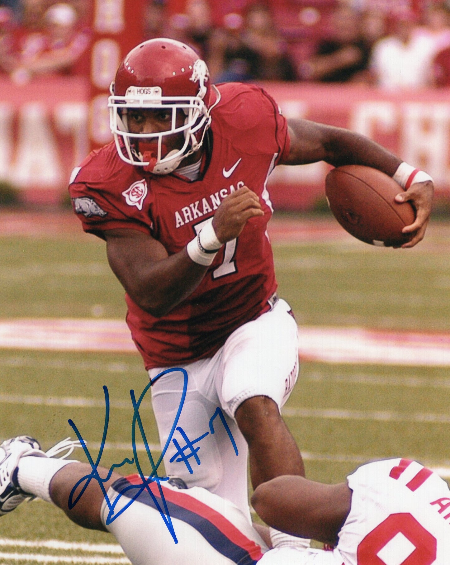 Knile Davis #7 Red Jersey Autograph Photo Arkansas Razorbacks Football 8" x 10"