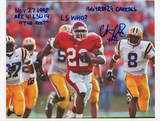 Chrys Chukwuma #22 Red Jersey LSU Game Autograph Photo Arkansas Razorbacks Football 11" x 8.5"