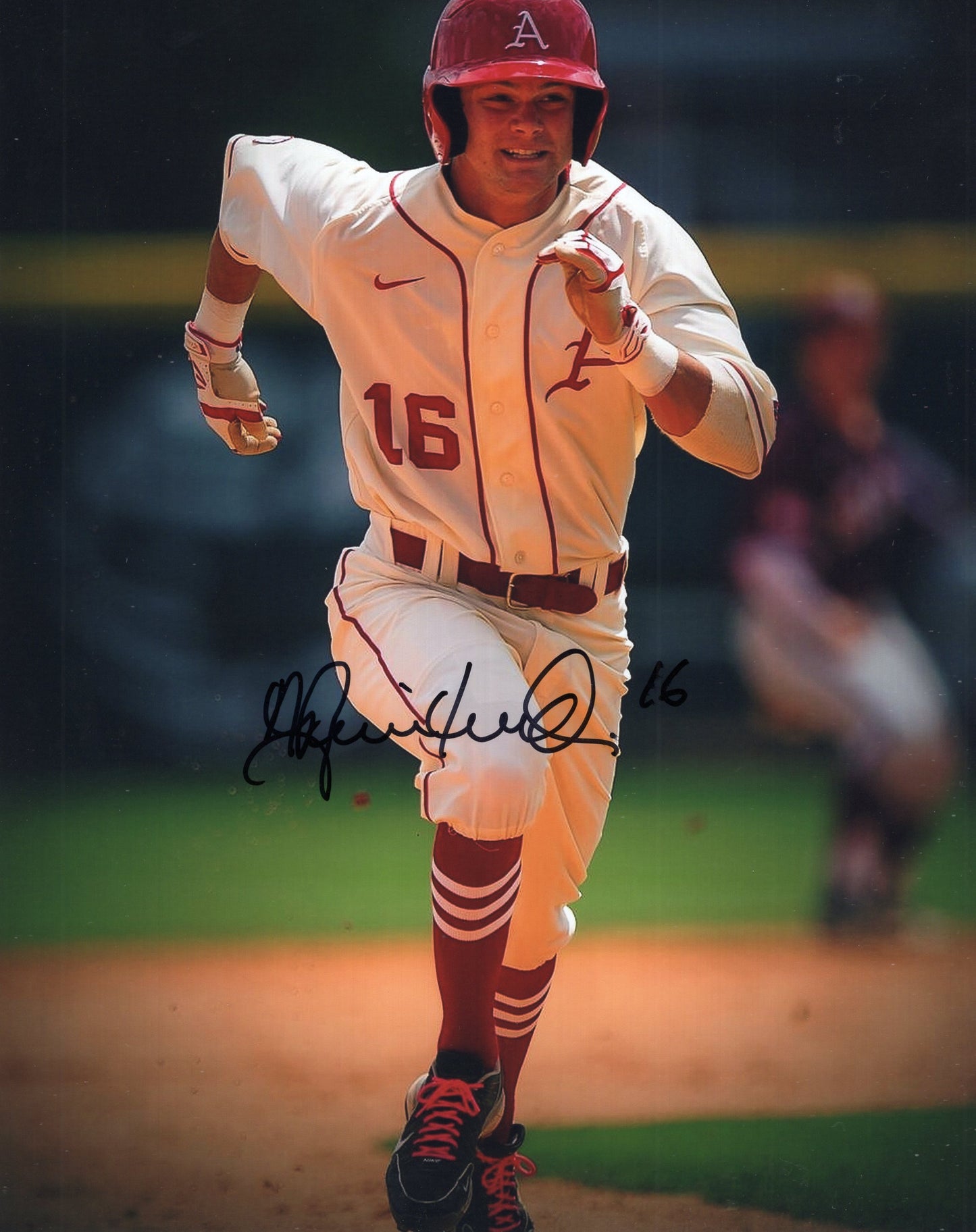 Andrew Benintendi #16 White Jersey Running Autograph Photo Arkansas Razorbacks Baseball