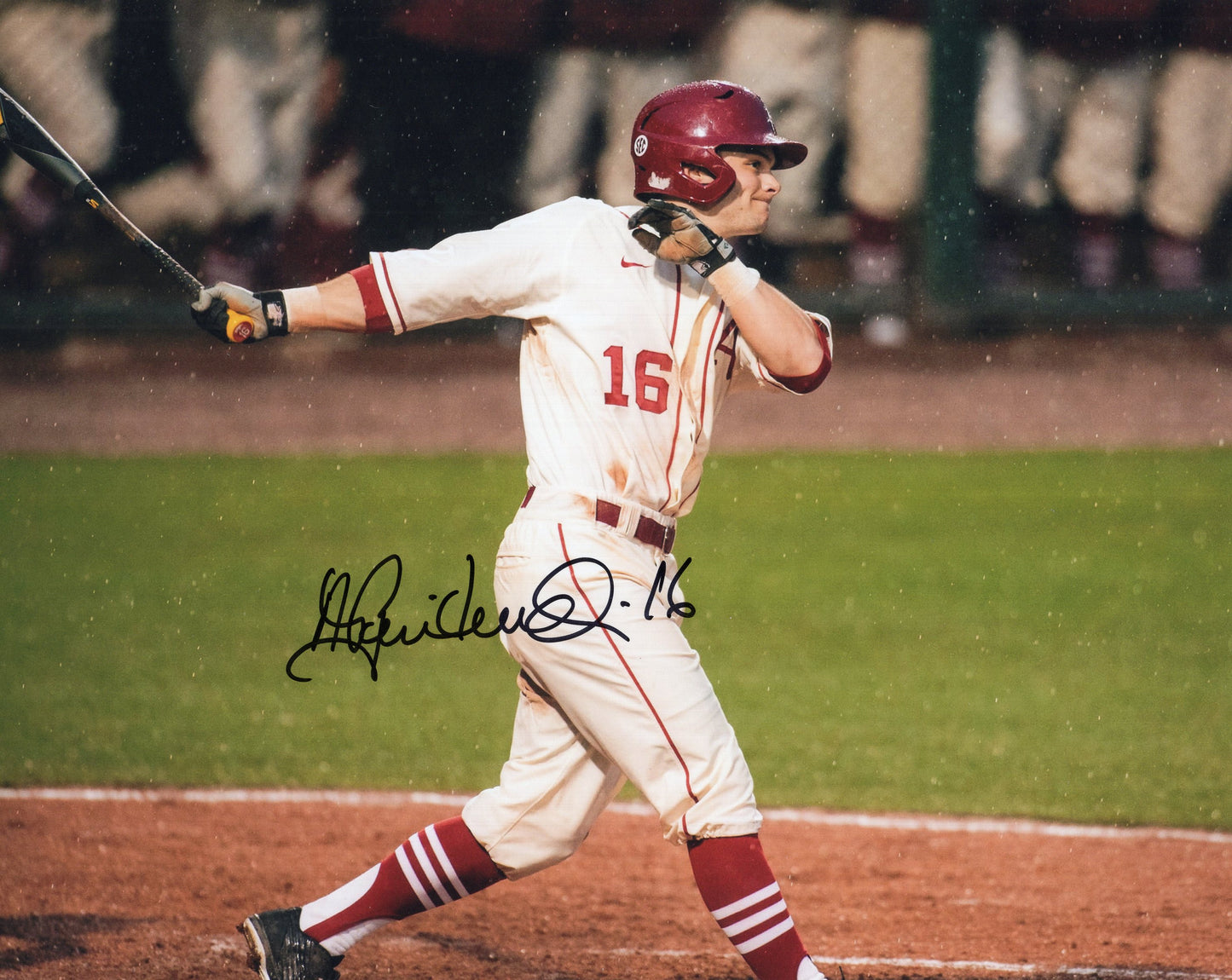 Andrew Benintendi #16 White Jersey Batting Autograph Photo Arkansas Razorbacks Baseball 10" x 8" with COA