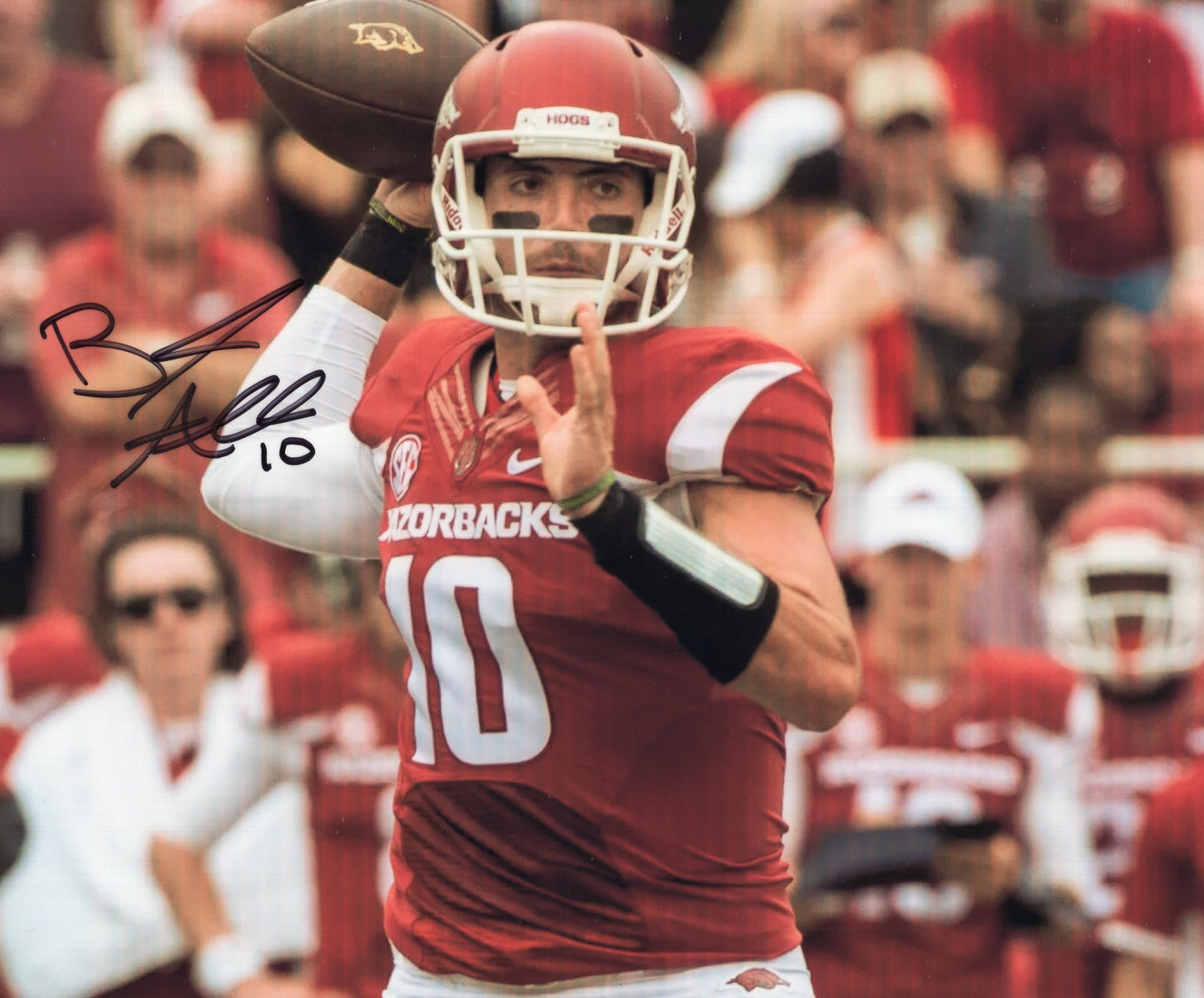 Brandon Allen #10 Red Jersey Autograph Photo Arkansas Razorbacks Football 11" x 8.5"