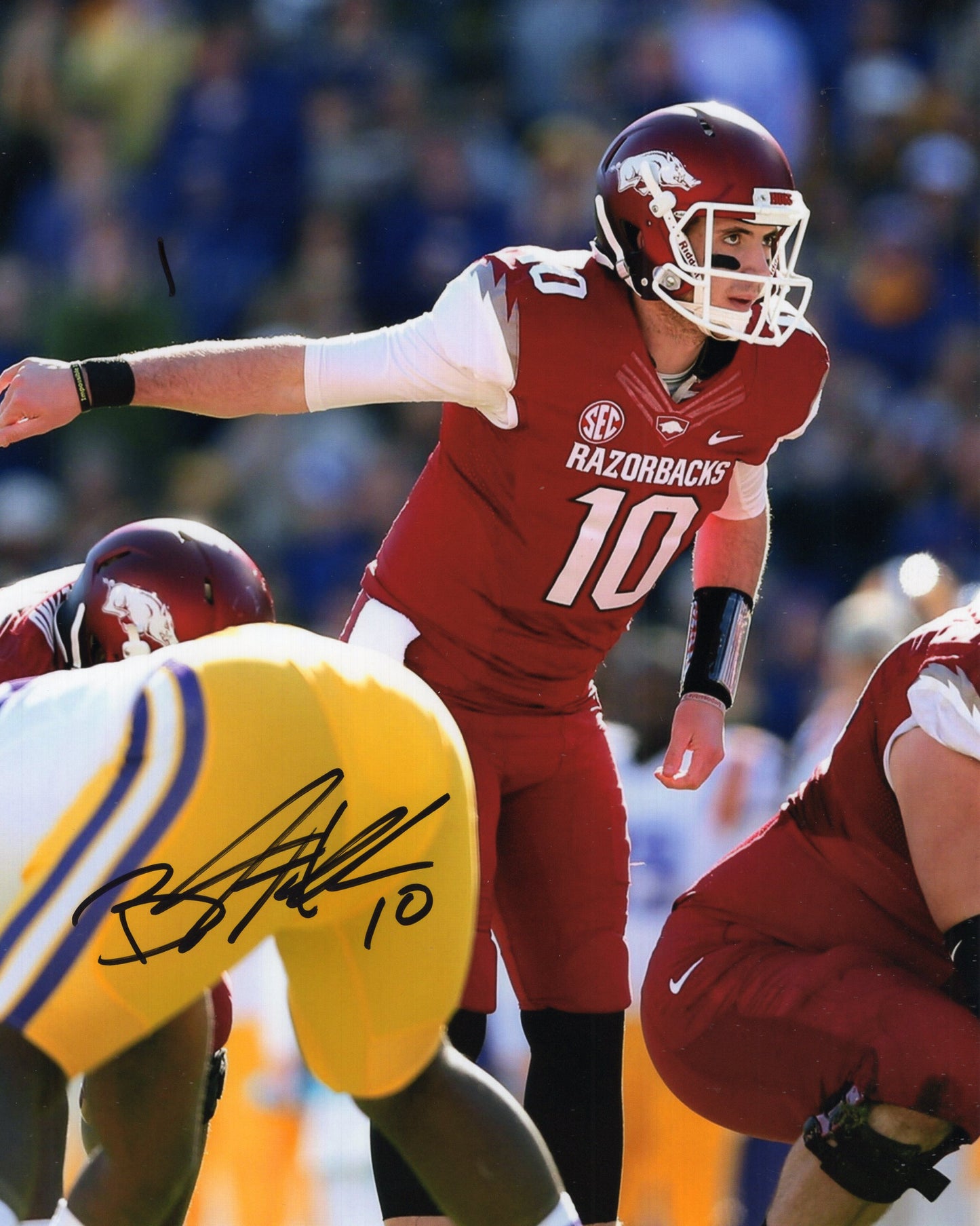 Brandon Allen #10 Red Jersey LSU Game Autograph Photo Arkansas Razorbacks Football 8" x 10" with COA