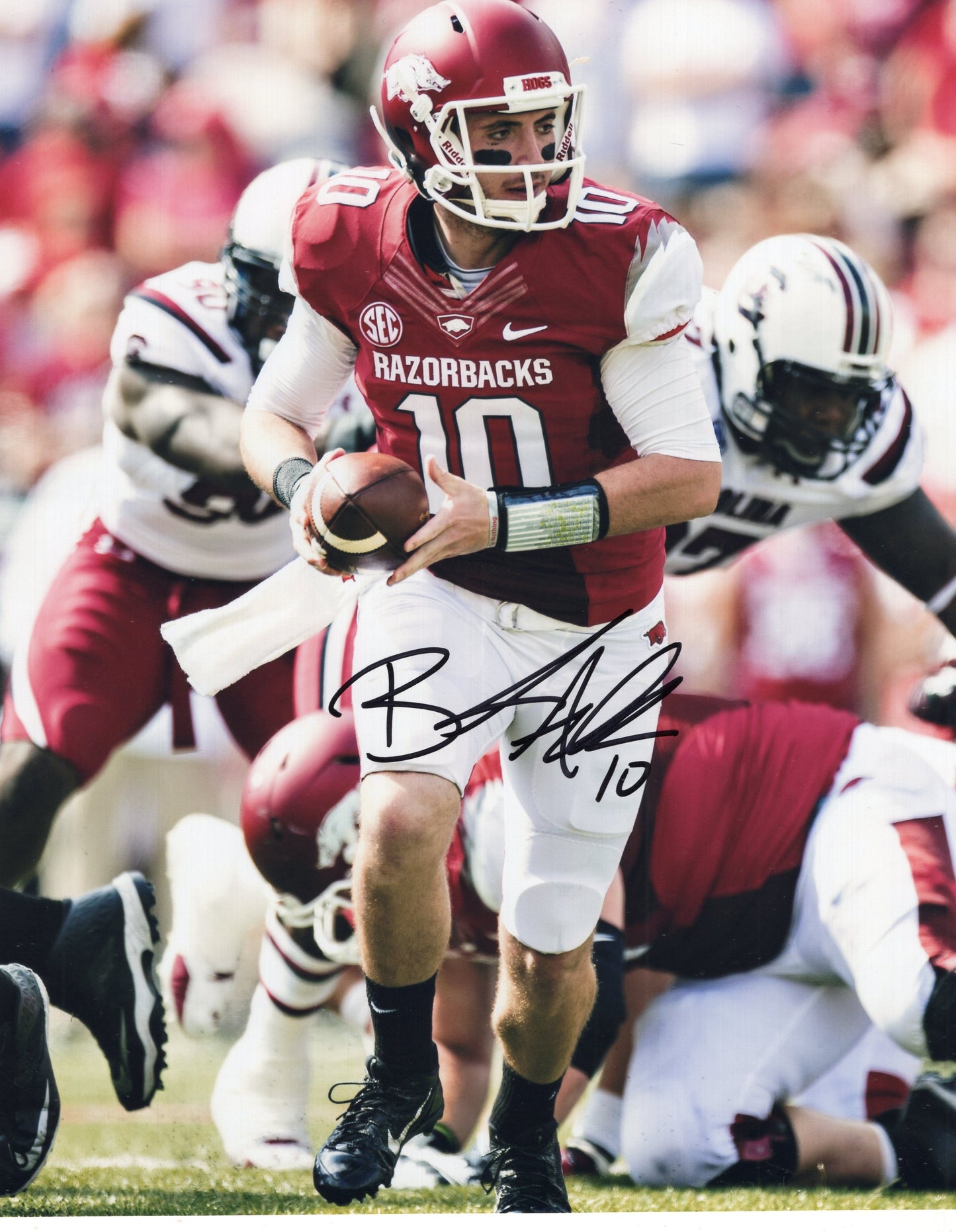 Brandon Allen #10 Red Jersey South Carolina Game Autograph Photo Arkansas Razorbacks Football 8" x 10"